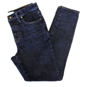 Madewell 9" mid-rise skinny jeans, dark blue wash, 83% cotton, size 29